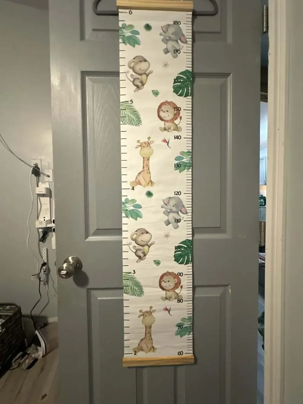 Jungle Safari Themed Animal Canvas Growth Chart with Wooden Hanging Frame